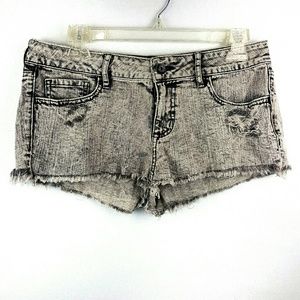 Bullhead Black Acid Wash Distressed Mini Shorts